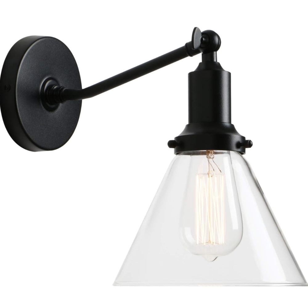 Black Wall Sconce with adjustable Glass Shade - Permo; 2 available